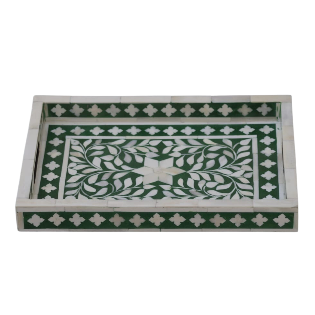 Floral Inlay Tray in Green Colour