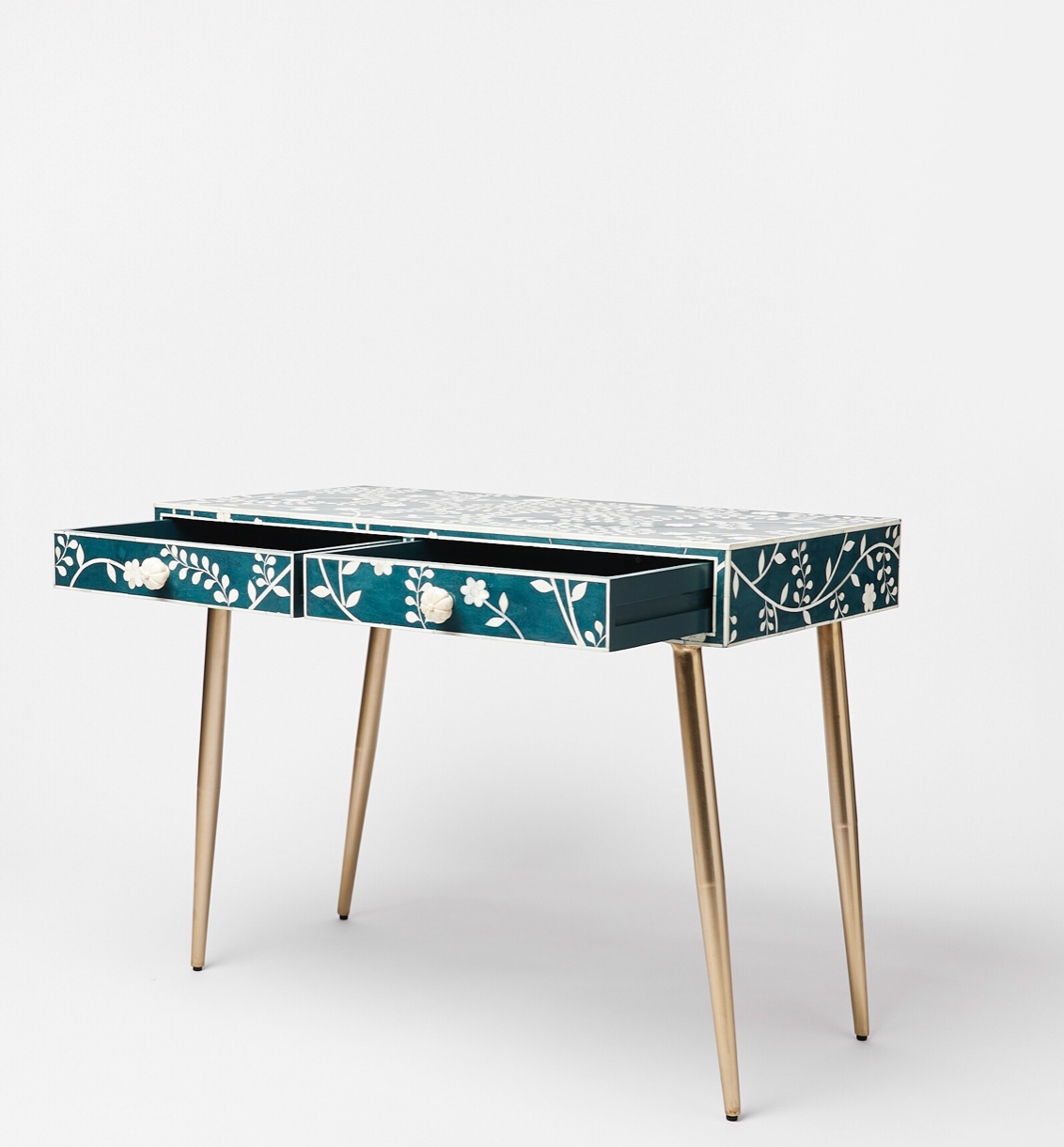 Lohko Blue Floral Inlay Desk &amp; Dressing Table