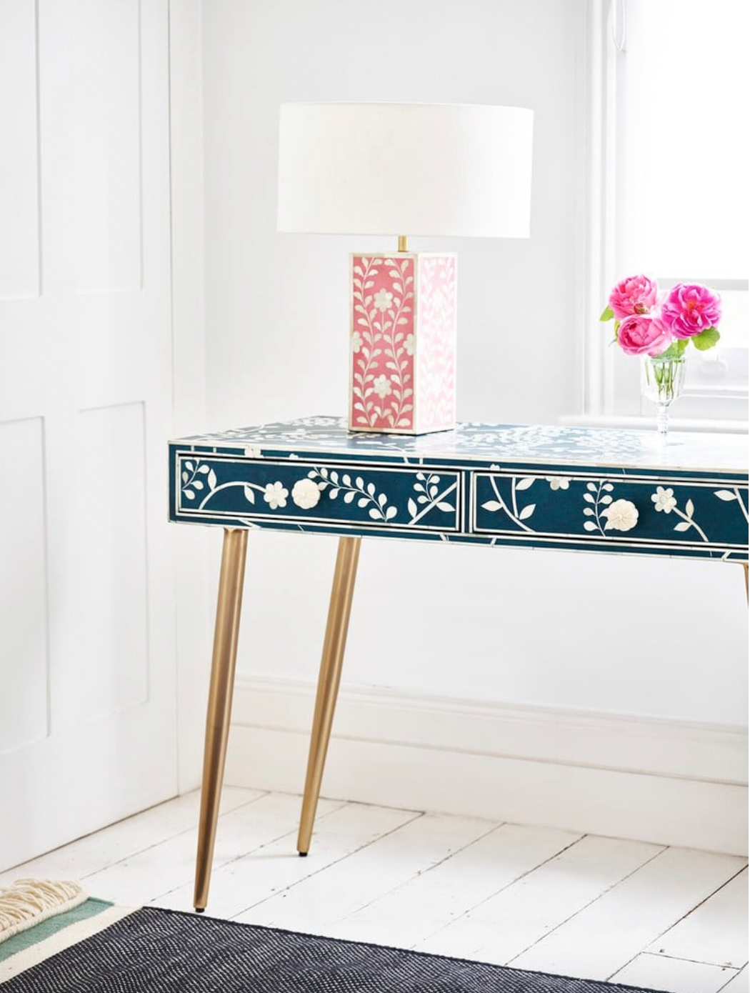 Lohko Blue Floral Inlay Desk &amp; Dressing Table