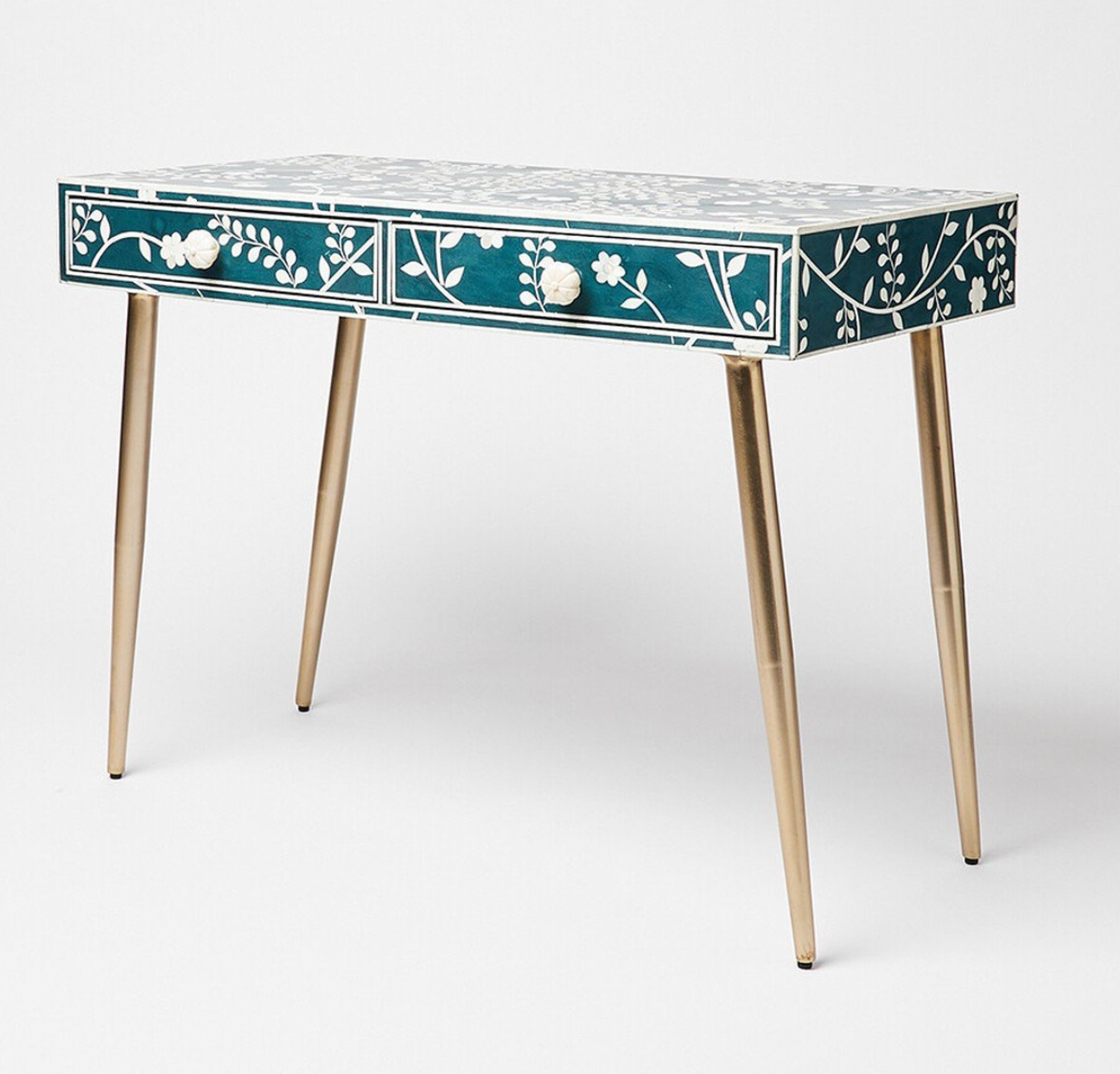 Lohko Blue Floral Inlay Desk &amp; Dressing Table