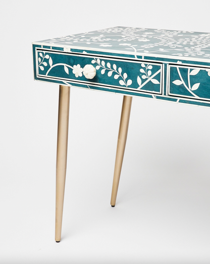 Lohko Blue Floral Inlay Desk &amp; Dressing Table