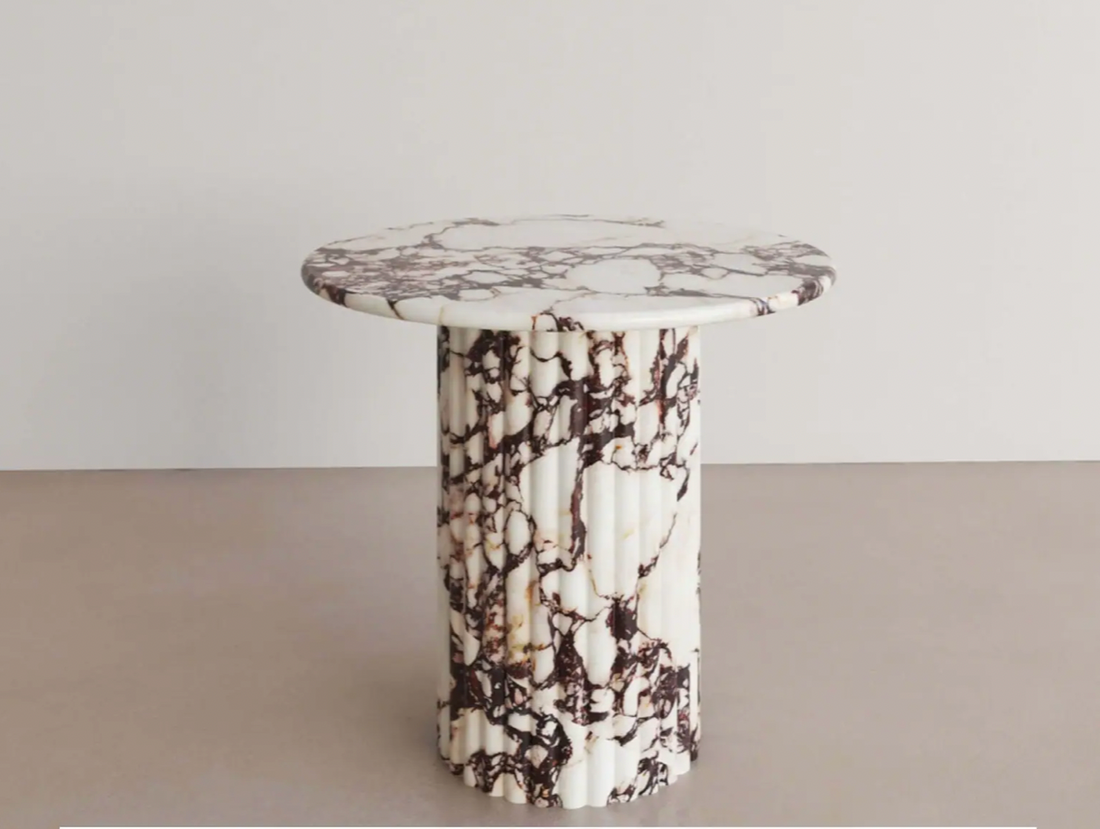 Calacatta Viola Marble Side Table with Fluting