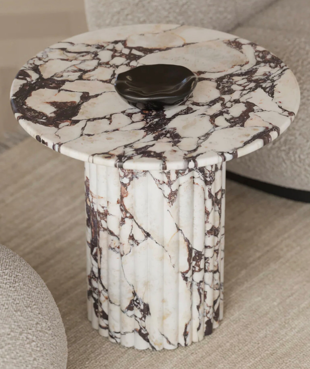 Calacatta Viola Marble Side Table with Fluting