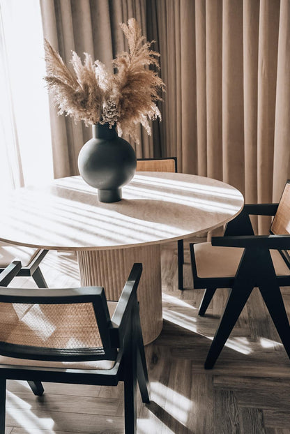 Travertine dining table with solid Fluted Base