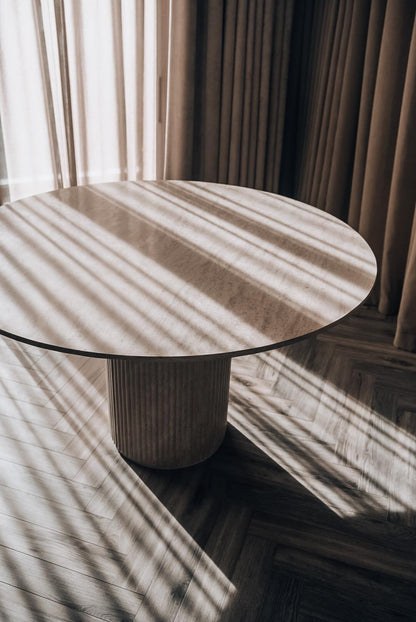 Travertine dining table with solid Fluted Base