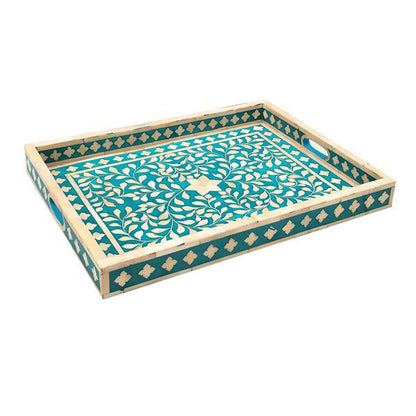 Floral Bone Inlay Tray in Teal Colour