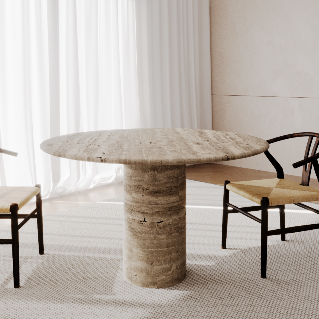 Travertine Dining Table with Solid Base