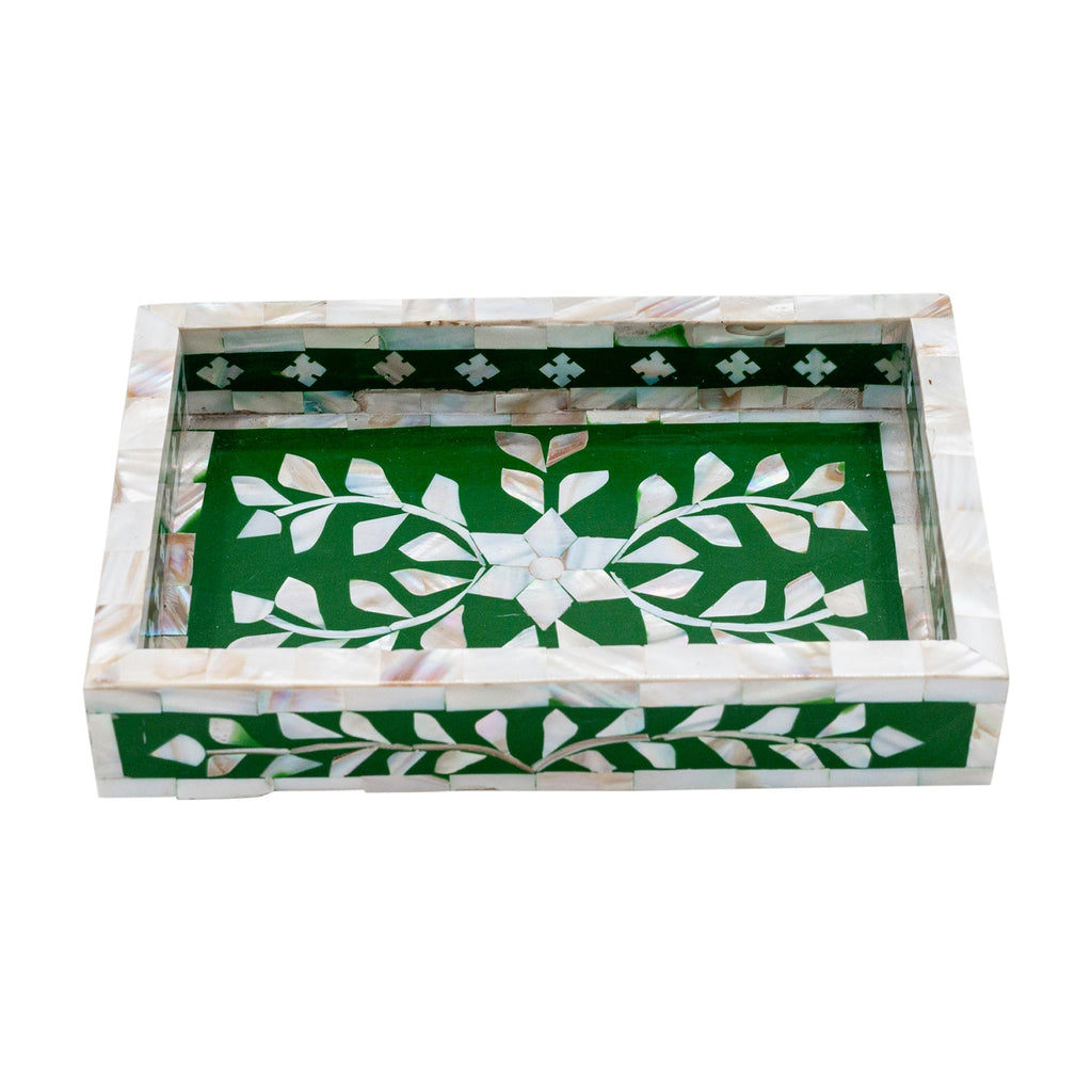 FLORAL INLAY TRAY IN EMERALD GREEN