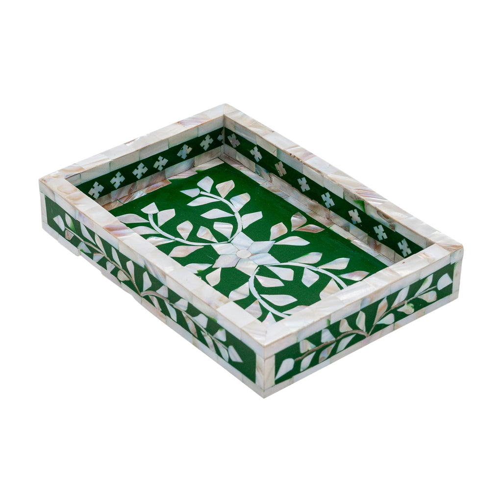 FLORAL INLAY TRAY IN EMERALD GREEN