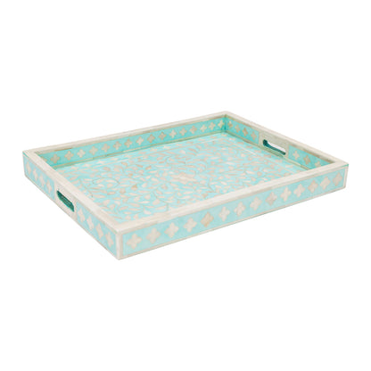 Floral Inlay Tray in Aqua Green