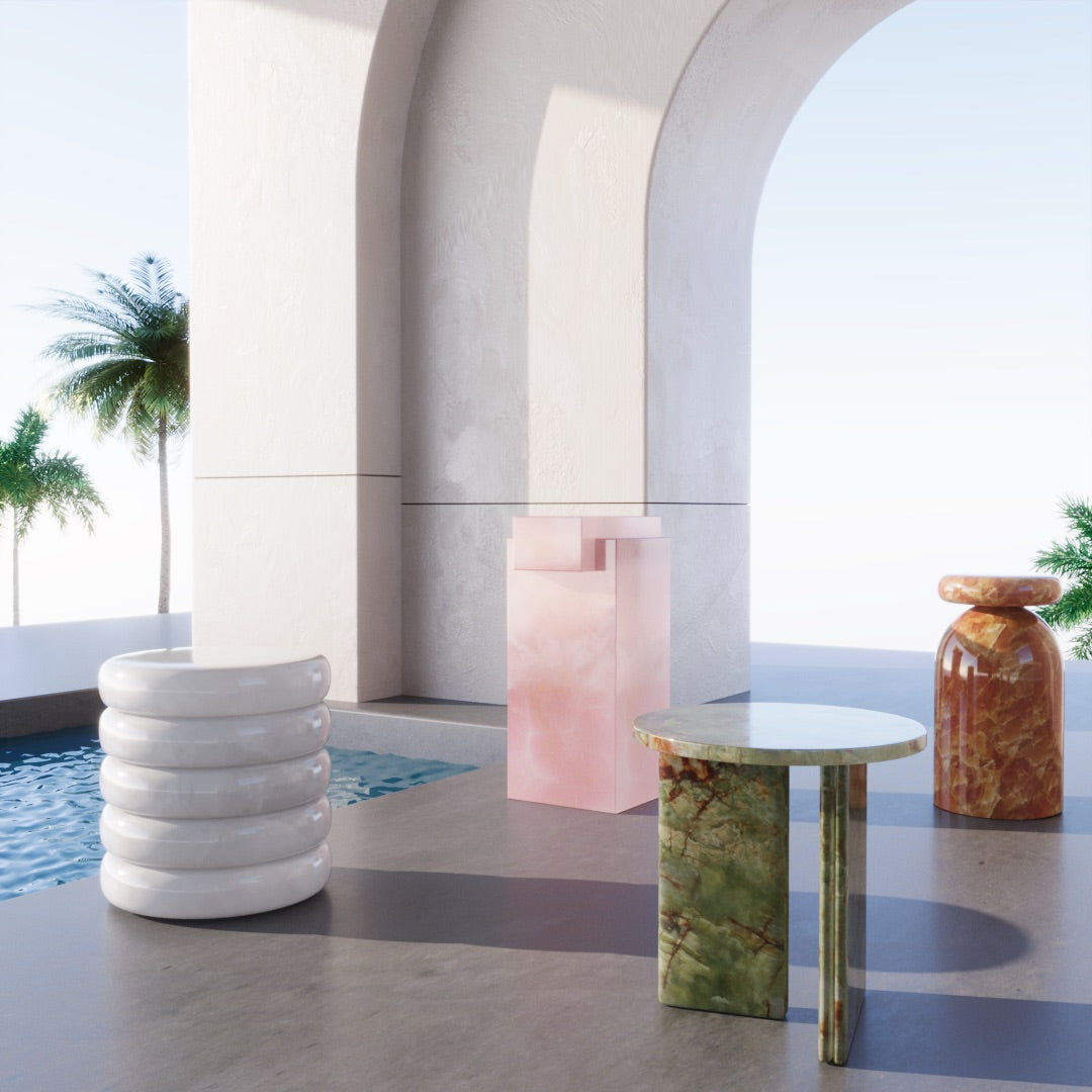 Cotton Candy Onyx End Tables