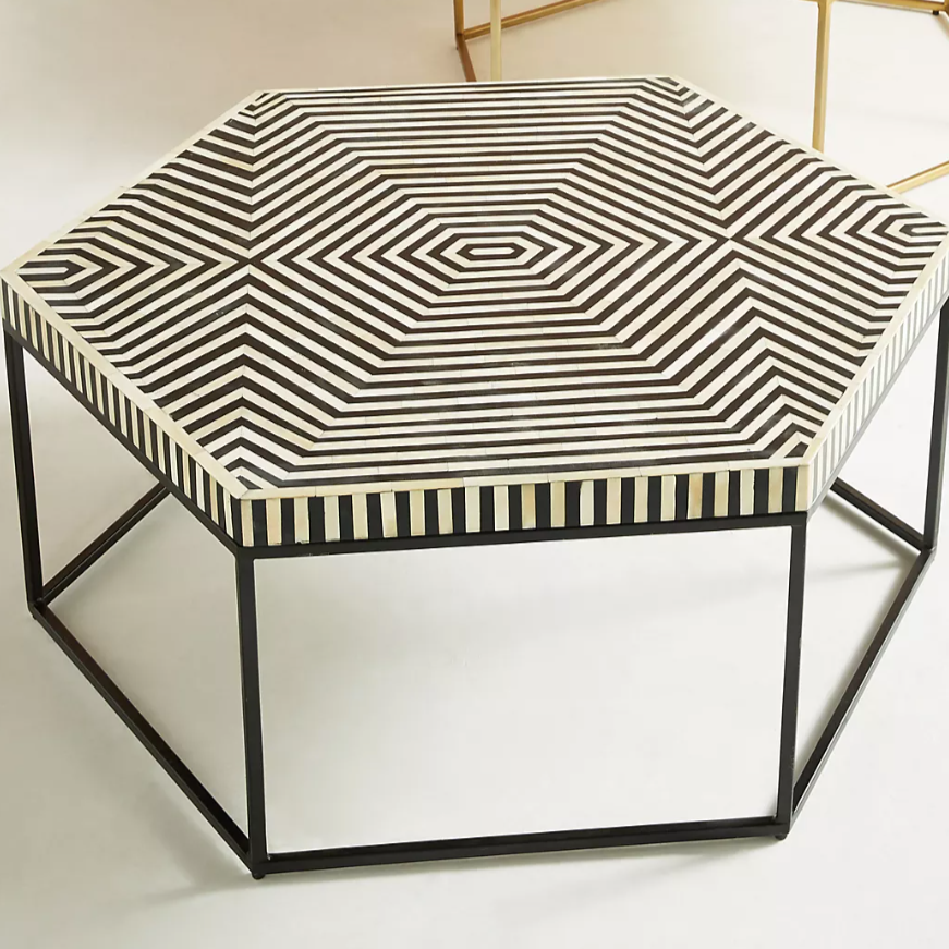 Egyptian Stripe Inlay Hexagonal Coffee Table - Ziba Homes