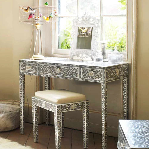Slyvan Mother Of Pearl Dressing Table with Stool  Console - Ziba Homes