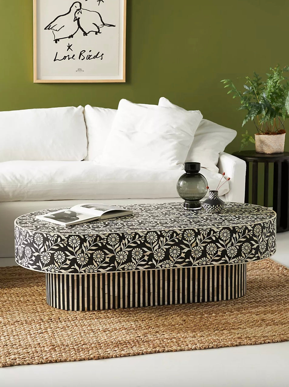 Mazaya Inlay Oval Coffee Table - Ziba Homes